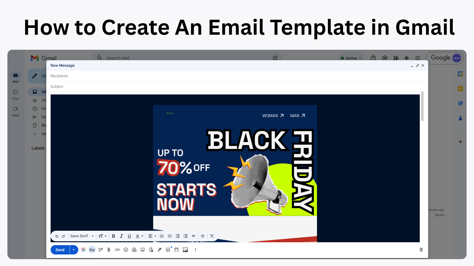 A display showcasing an email template in gmail.
